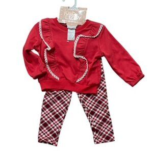 NEW Just Lizzy Girls 18 Months Pants & Top Set Red Christmas Plaid NWT